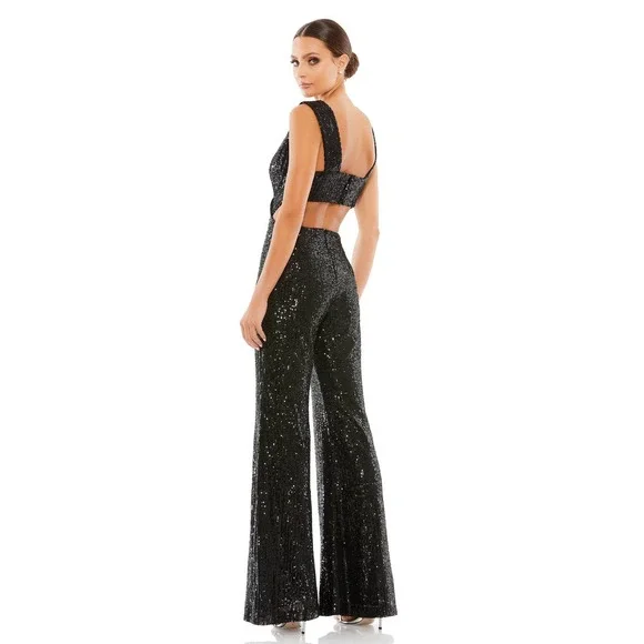 Mac Duggal Leena Sequined V-Neck Cut-Out Jumpsuit Black Size 6 NWT
